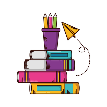 books paper plane school supplies vector illustration designのイラスト素材