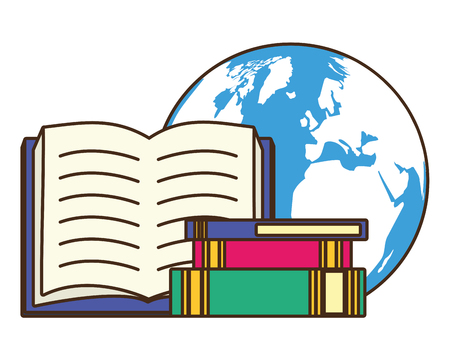 textbooks earth map - world book day vector illustrationのイラスト素材
