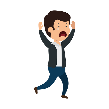 young sad man crying character vector illustration designのイラスト素材