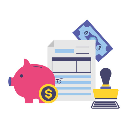 piggy bank money paid stamp document tax time payment vector illustrationのイラスト素材