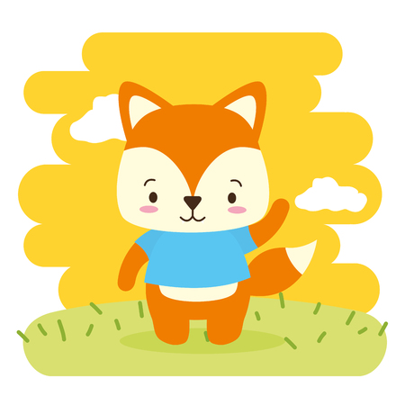 cute fox animal cartoon vector illustration designのイラスト素材