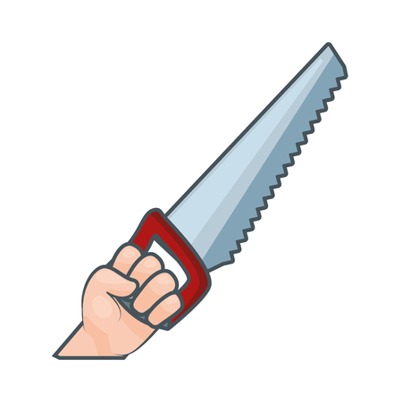 hand holding saw on white background vector illustrationのイラスト素材