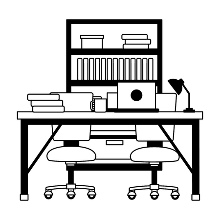 office workplace furniture desk bookshelf vector illustrationのイラスト素材