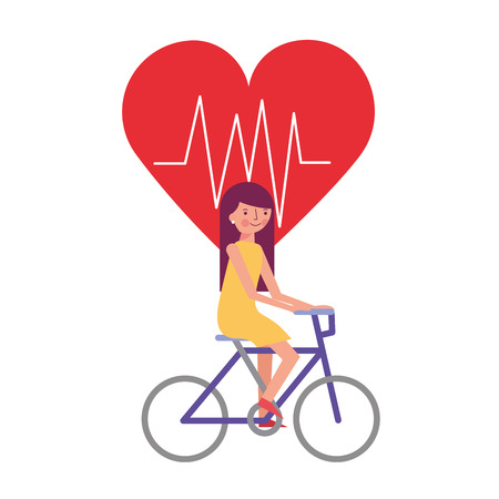 young woman riding bike heartbeat health vector illustrationのイラスト素材