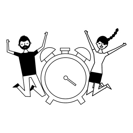 happy man and woman clock alarm vector illustrationのイラスト素材