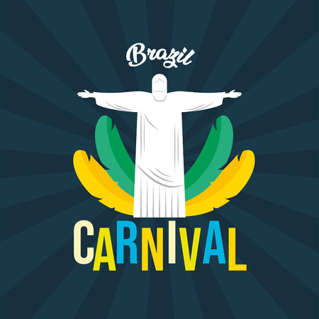 statue of christ redeemer feathers brazil carnival festival black background vector illustrationのイラスト素材