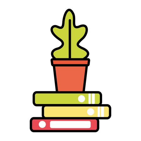 potted plant books stacked vector illustration designのイラスト素材