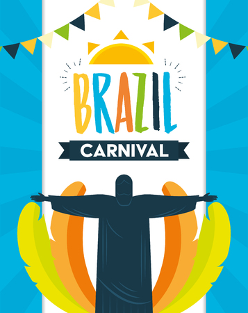 statue of christ redeemer feathers brazil carnival festival celebration poster vector illustrationのイラスト素材
