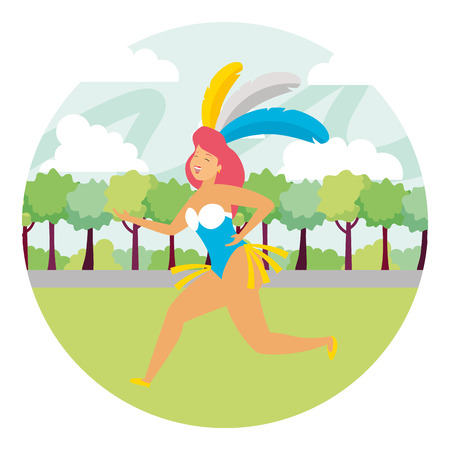 dancers exotic feathers brazil carnival landscape vector illustrationのイラスト素材