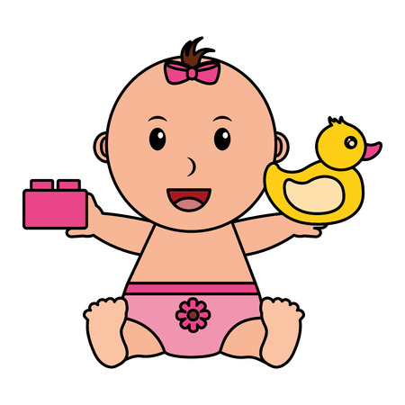 baby girl with duck and block toys vector illustrationのイラスト素材