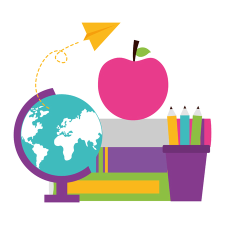 globe books pencils apple school supplies vector illustration designのイラスト素材