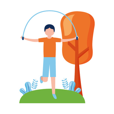 sporty man jumping rope activity outdoors vector illustrationのイラスト素材