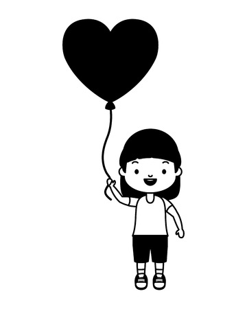 happy girl with balloon heart love vector illustrationのイラスト素材