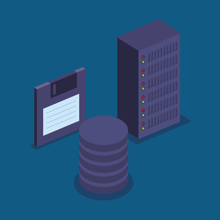 isometric diskette with hard disk storage tower vector illustrationのイラスト素材