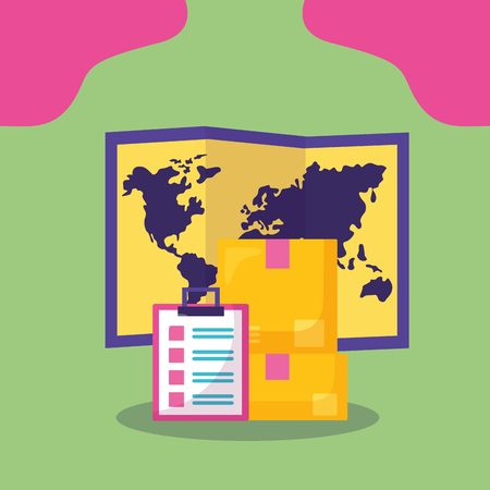 cardboard boxes stack clipboard map fast delivery business vector illustrationのイラスト素材