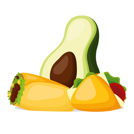 avocado burrito taco mexican food vector illustrationのイラスト素材
