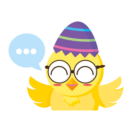 cute little chick with sheel egg broken and speech bubble vector illustration designのイラスト素材