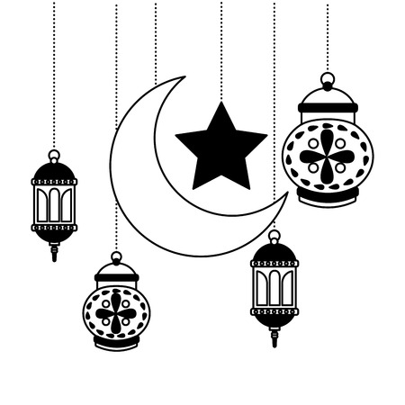 hanging lanterns moon star decoration on white background vector illustrationのイラスト素材