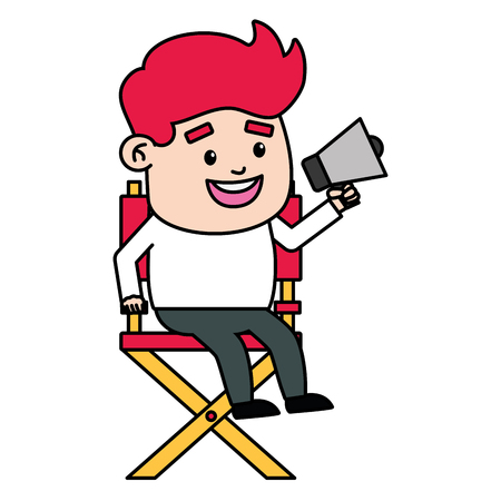 director man sitting with megaphone film production vector illustrationのイラスト素材