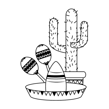 cactus hat maracas mexico cinco de mayo vector illustrationのイラスト素材