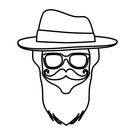 male face with tophat hipster style vector illustration designのイラスト素材