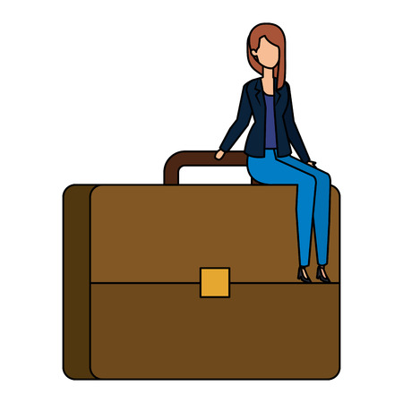 businesswoman sitting in portfolio vector illustration designのイラスト素材