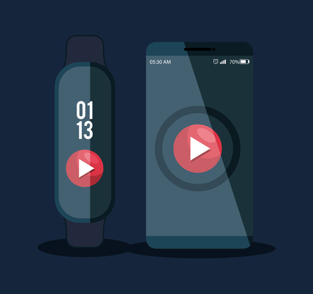 smartphone and smartwatch technology with video app vector illustrationのイラスト素材