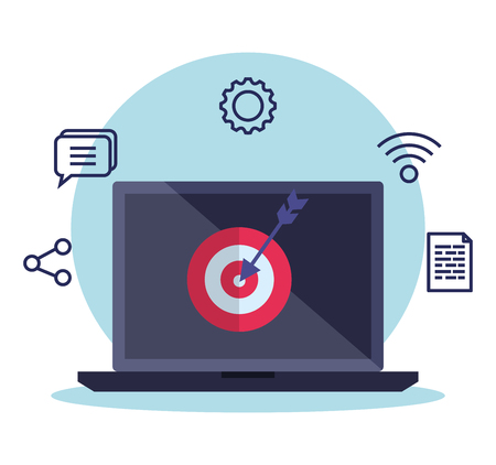 laptop technology with target and social media information vector illustrationのイラスト素材