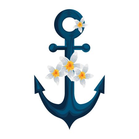 anchor ship with beautiful flowers vector illustration designのイラスト素材