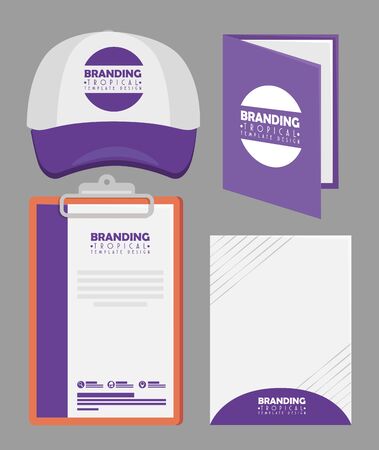 set cap with notebook and clipboard with business paper vector illustrationのイラスト素材