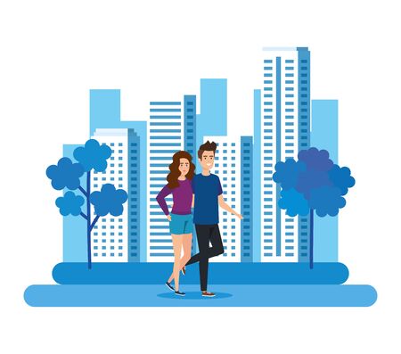 young couple avatars characters vector illustration designのイラスト素材