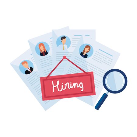 cv with hiring label and magnifying glass vector illustration designのイラスト素材