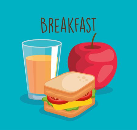 orange juice with apple and delicious sandwuich vector illustrationのイラスト素材