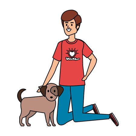 young man volunteer with cute dog vector illustration designのイラスト素材