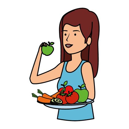 beautiful woman eating healthy food vector illustration designのイラスト素材