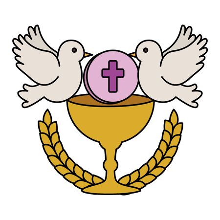 first communion in chalice with doves vector illustration designのイラスト素材