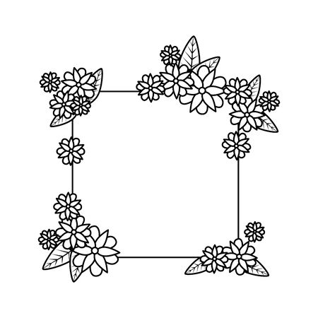 beautiful flowers and leafs square frame vector illustration designのイラスト素材