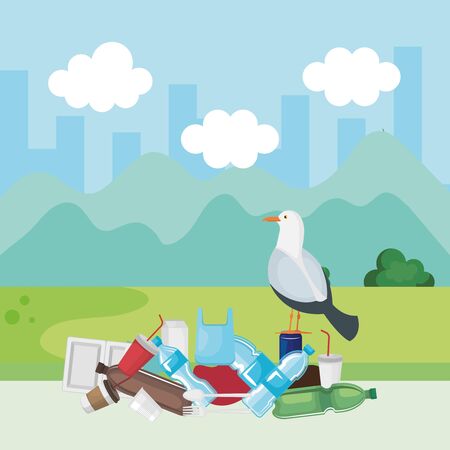 dove bird in the toxic plastics contamination vector illustrationのイラスト素材