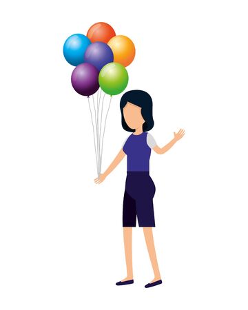 woman with balloons helium floating vector illustration designのイラスト素材