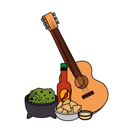 delicious mexican food and guitar vector illustration designのイラスト素材