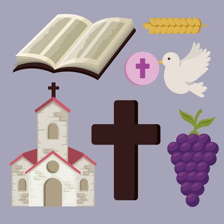 set church with bibble and cross to first communion vector illustrationのイラスト素材