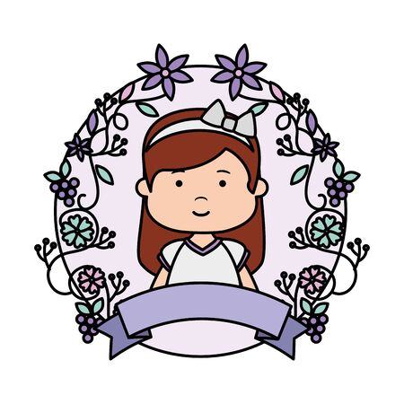 little girl with wreath flowers first communion vector illustration designのイラスト素材