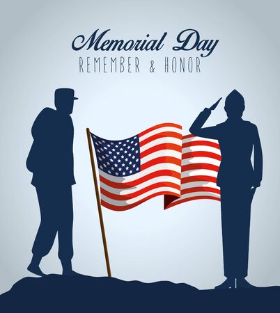 patriotic militaries with usa flag to memorial day vector illustrationのイラスト素材