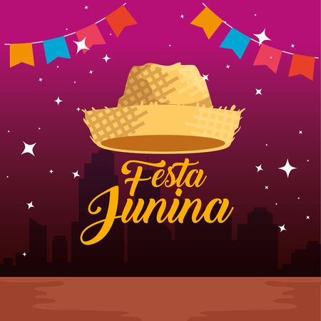 party banner with hat to festa junina vector illustrationのイラスト素材