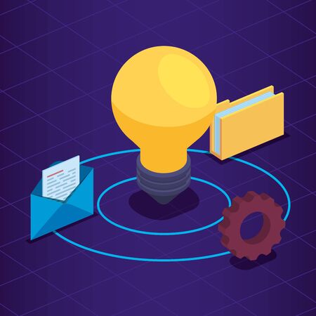 folder and letter with document and gear with bulb vector illustrationのイラスト素材