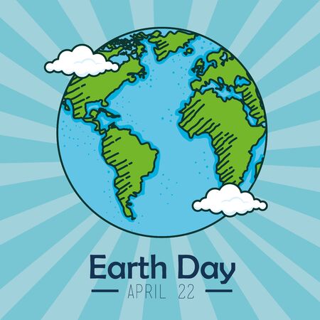 planet with clouds to earth day celebration vector illustrationのイラスト素材