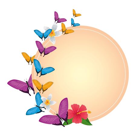 group of beautiful butterflies flying with flower vector illustration designのイラスト素材