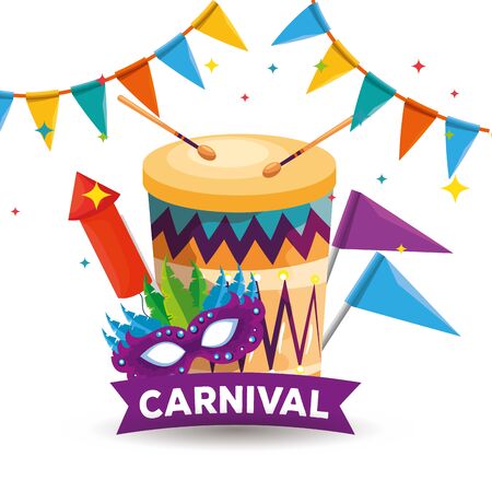 traditional festival with drum and mask decoration with fireworks vector illustrationのイラスト素材