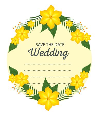 beautiful wedding card with flowers and branches leaves vector illustrationのイラスト素材