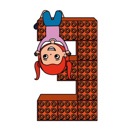 little girl with number three and toy pieces vector illustration designのイラスト素材